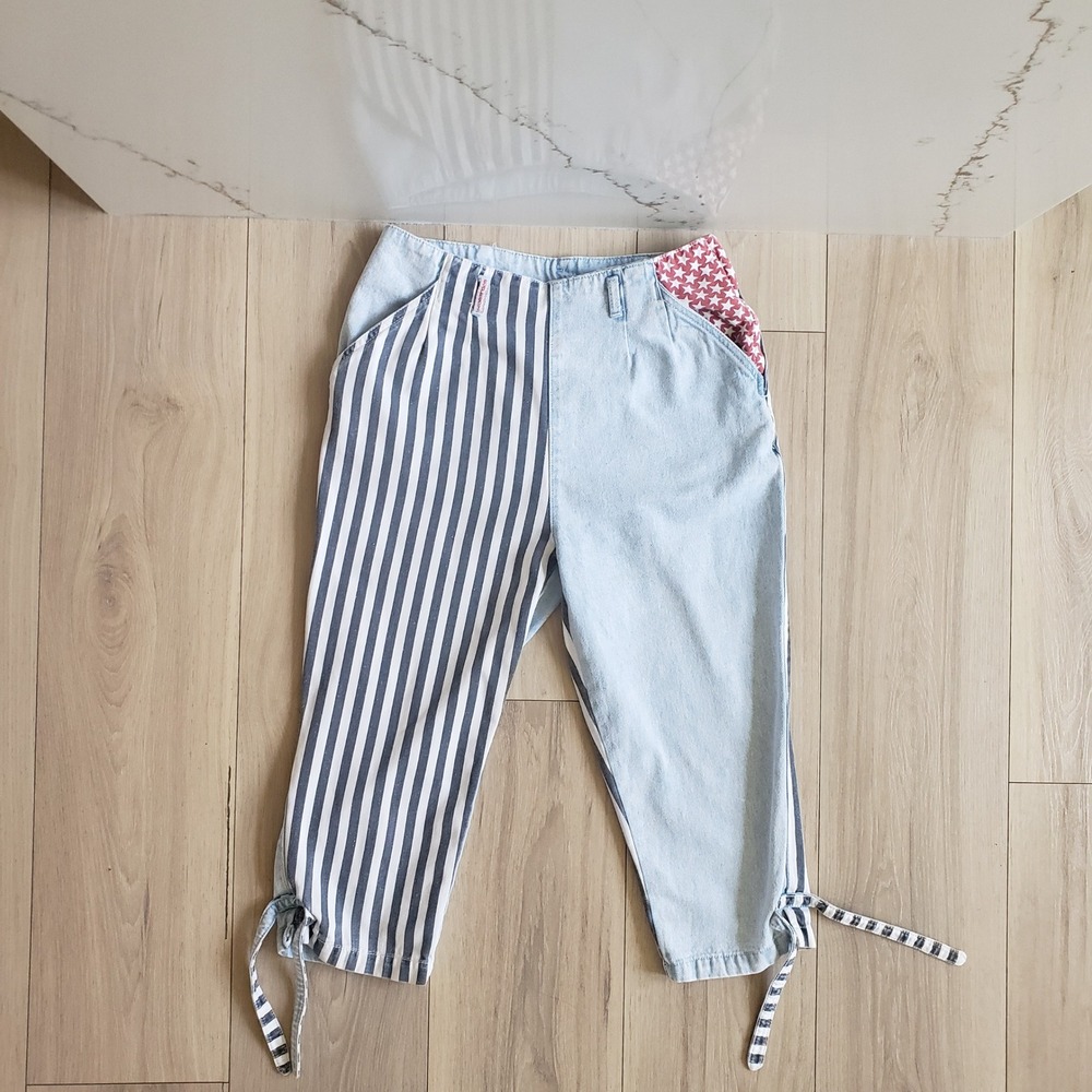 Bugle Boy Americana Jeans Womens 9 Railroad Stripe July 4th Denim Bareback Capri